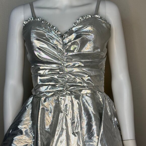 Vintage 1980s Silver Lame Dress, Joy Stevens Size Small, 80s Prom - Picture 4 of 7